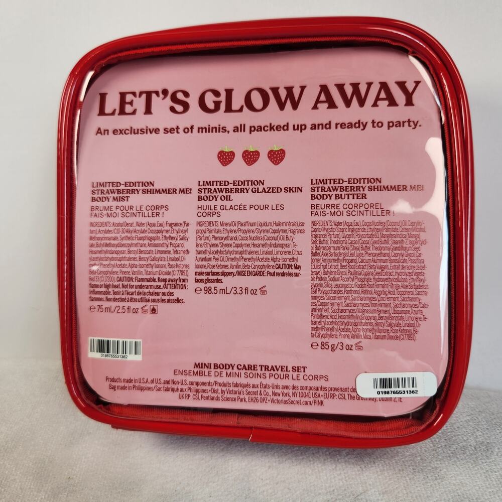Victoria’s Secret PINK Juicy Strawberry Let’s Glow Away Shimmer Travel Gift Set - Picture 2 of 4